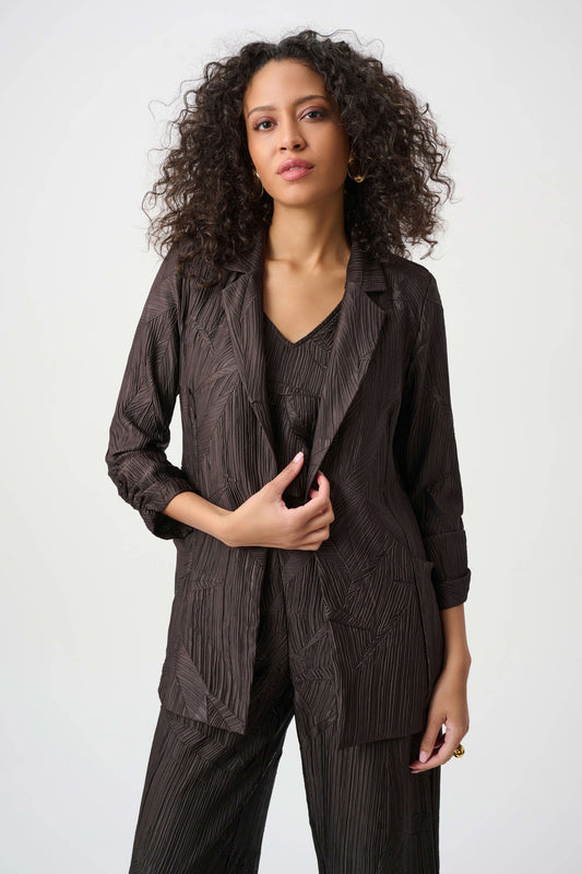 Joseph Ribkoff Pleated Satin Blazer-Mocha