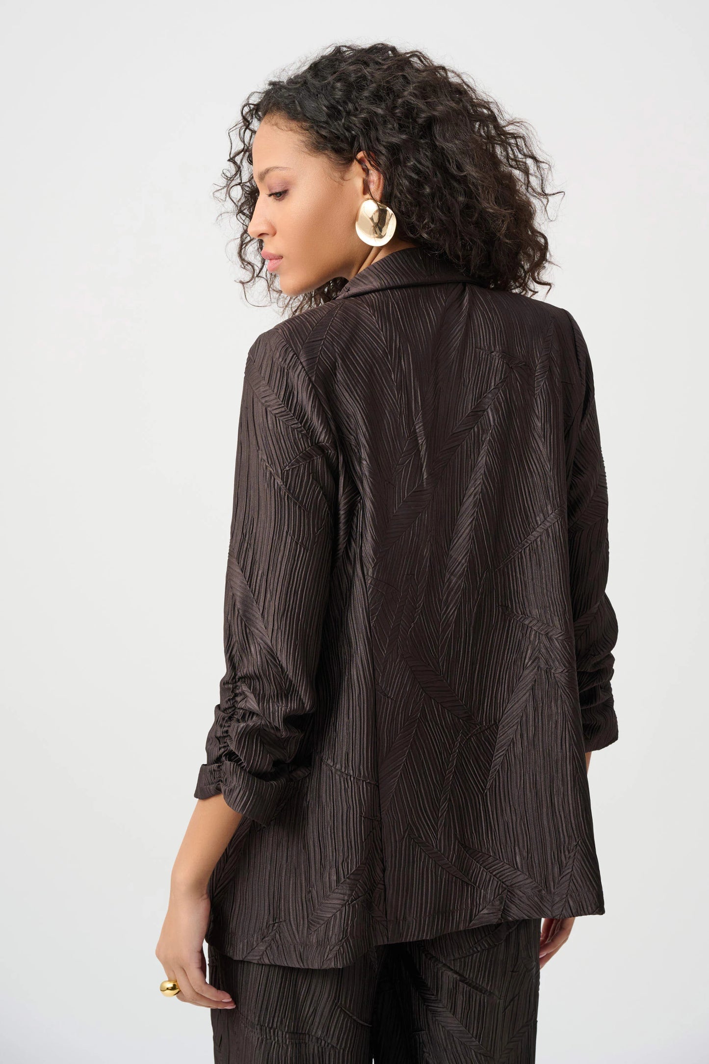 Joseph Ribkoff Pleated Satin Blazer-Mocha