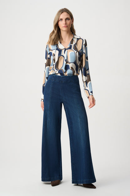 Joseph Ribkoff Satin Geometric Top Off-White/Multi