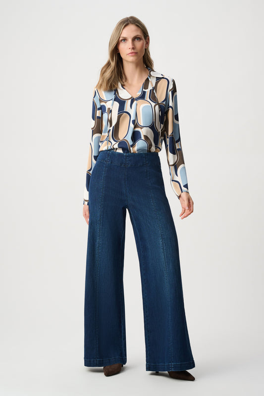 Joseph Ribkoff Satin Geometric Top Off-White/Multi