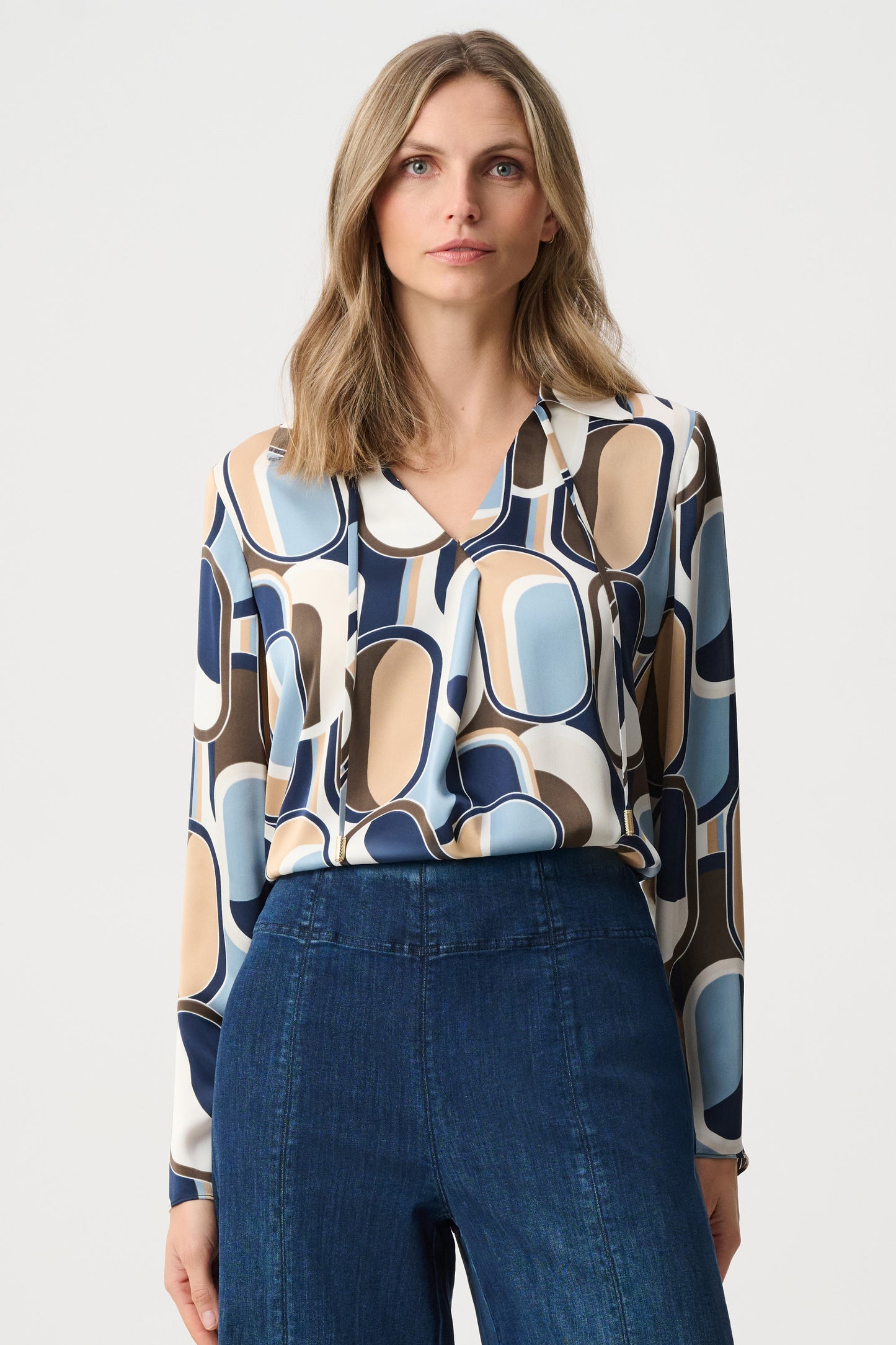 Joseph Ribkoff Satin Geometric Top Off-White/Multi