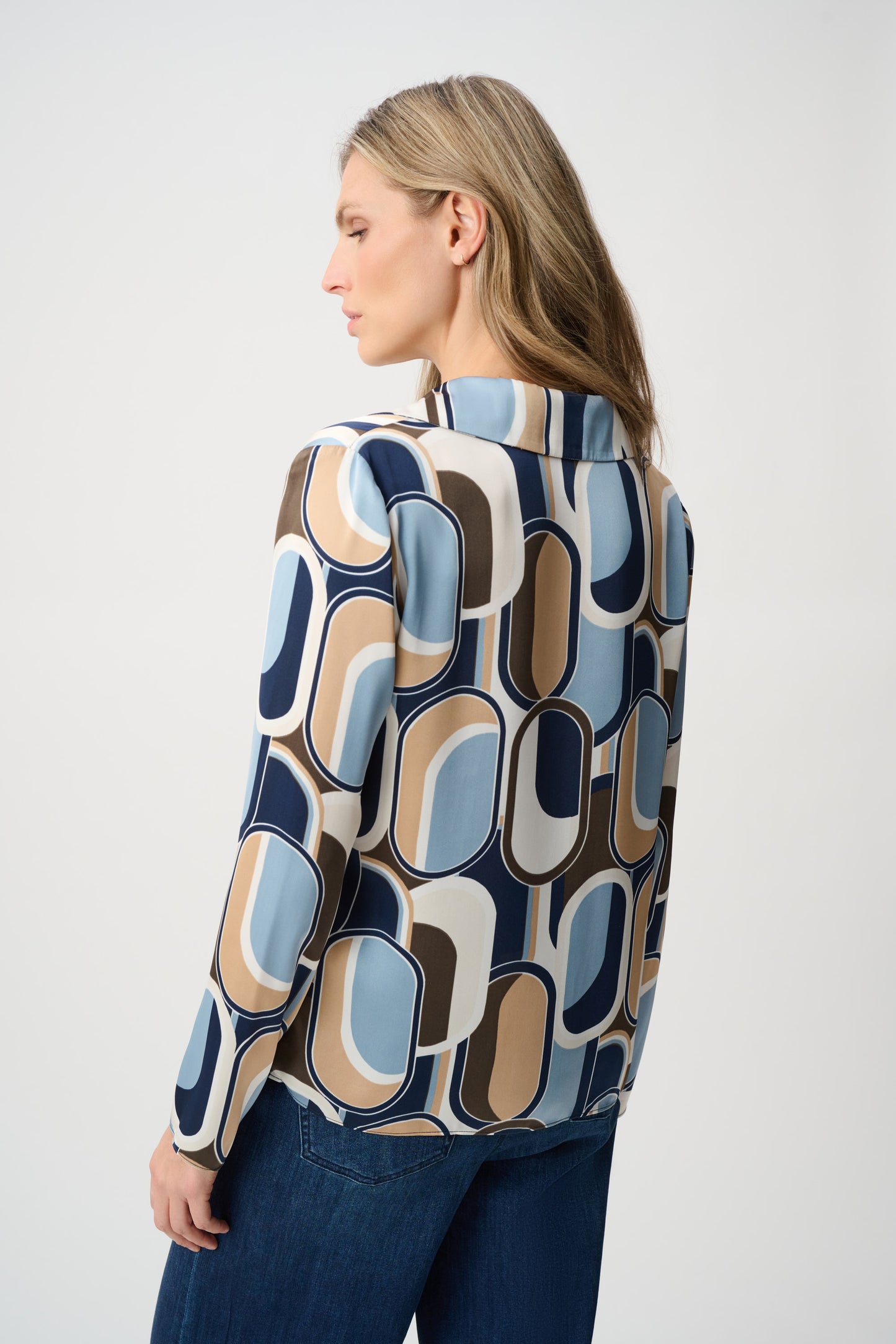 Joseph Ribkoff Satin Geometric Top Off-White/Multi