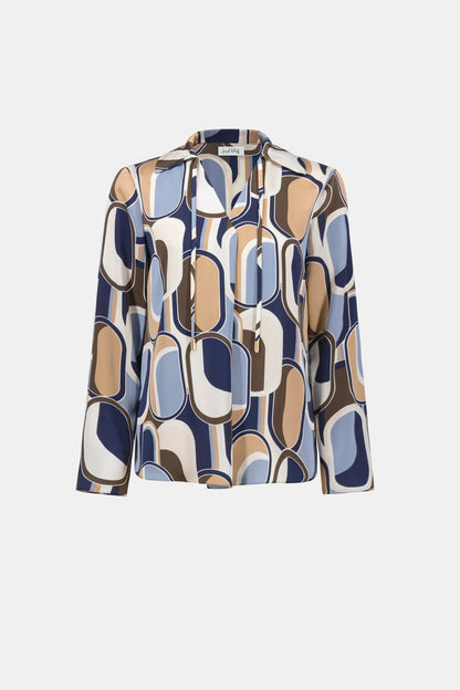 Joseph Ribkoff Satin Geometric Top Off-White/Multi