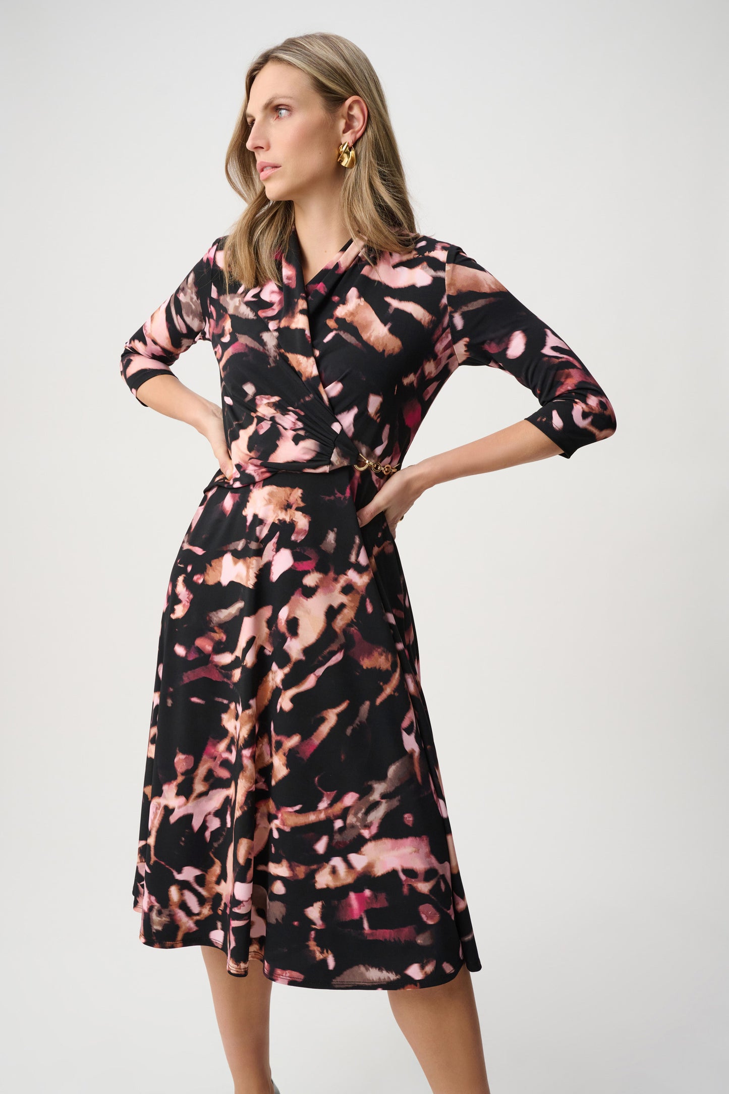Joseph Ribkoff Printed Silky Knit Dress Black/Multi