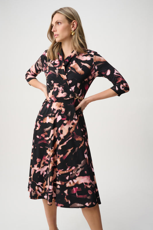 Joseph Ribkoff Printed Silky Knit Dress Black/Multi