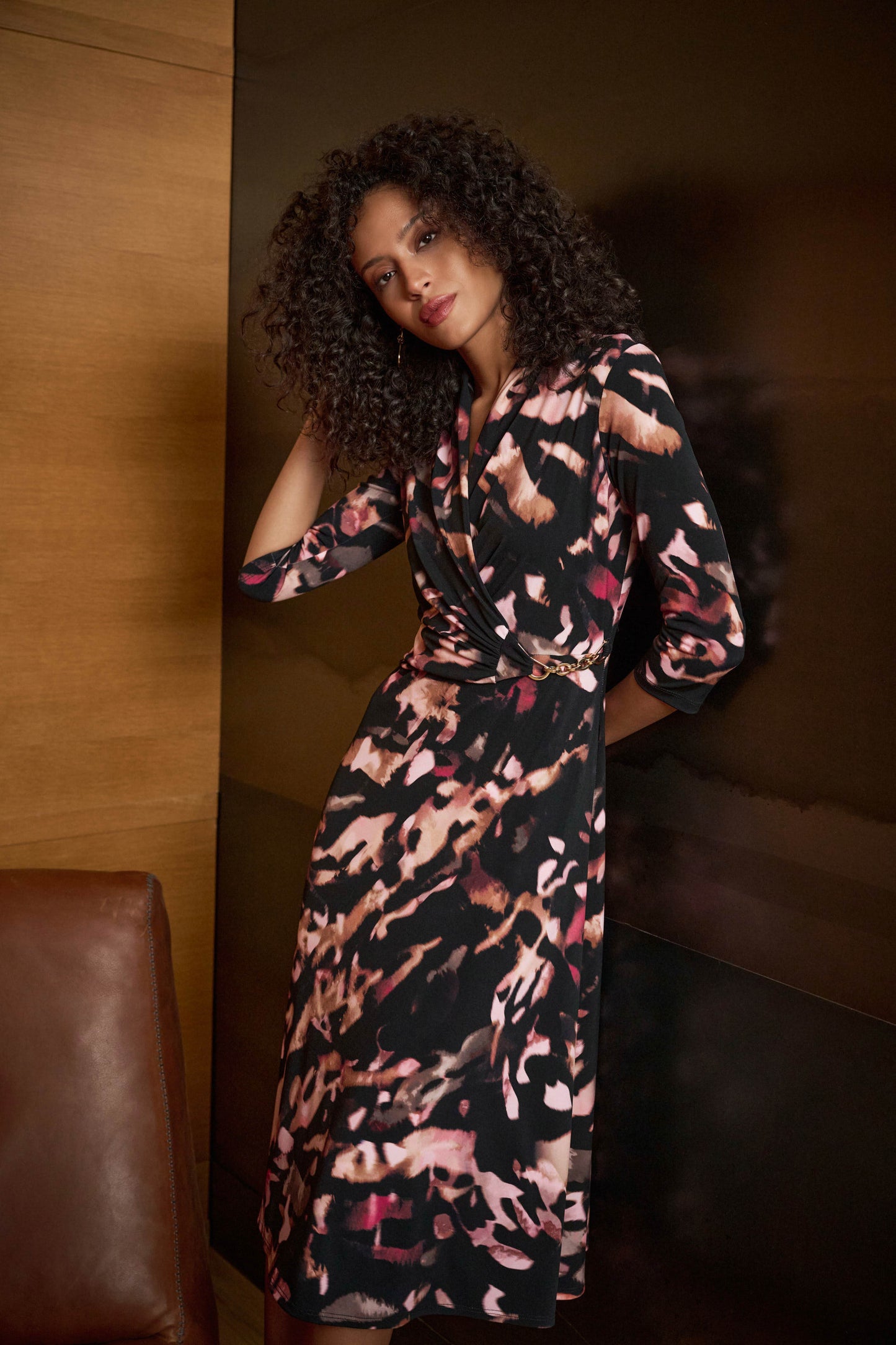 Joseph Ribkoff Printed Silky Knit Dress Black/Multi