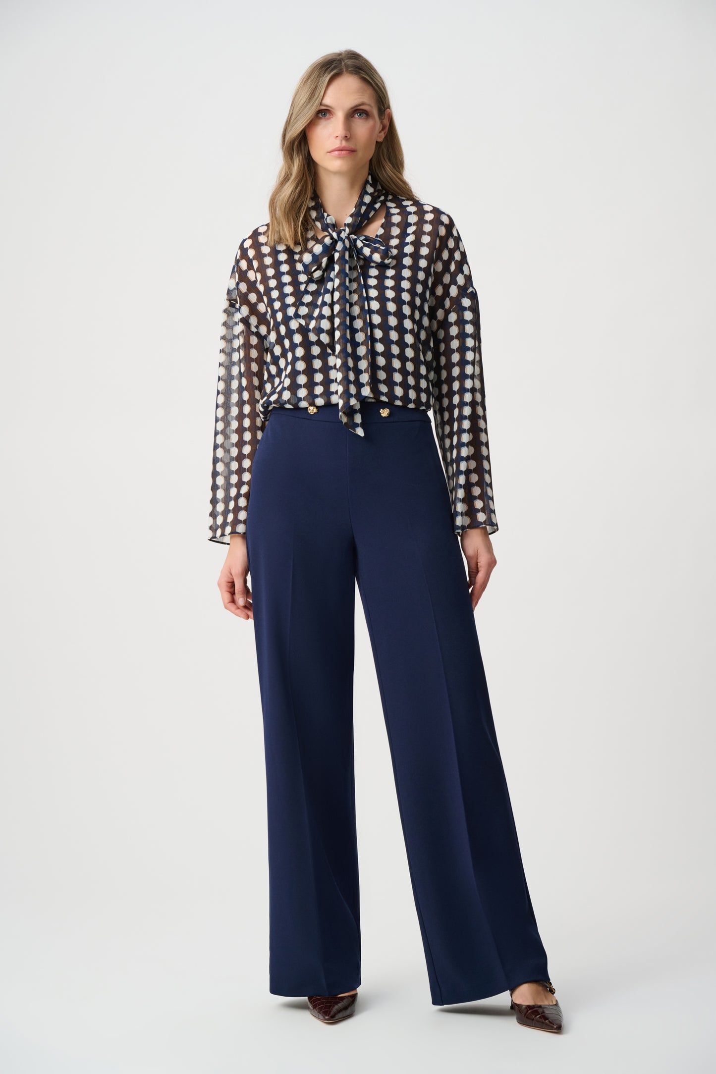Joseph Ribkoff Chiffon Tie-Neck Blouse Brown/Multi
