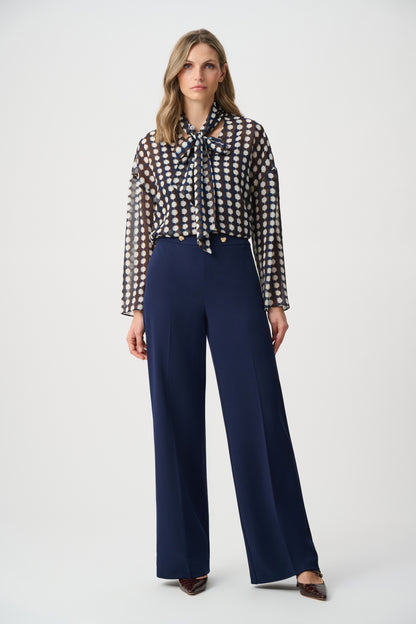 Joseph Ribkoff Chiffon Tie-Neck Blouse Brown/Multi