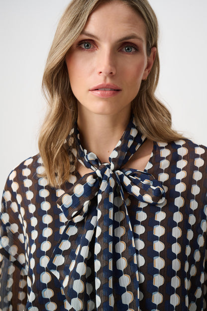 Joseph Ribkoff Chiffon Tie-Neck Blouse Brown/Multi