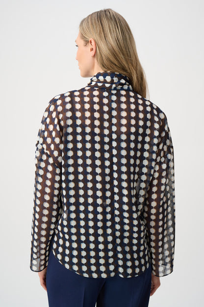 Joseph Ribkoff Chiffon Tie-Neck Blouse Brown/Multi