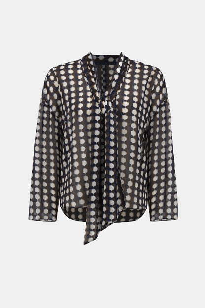 Joseph Ribkoff Chiffon Tie-Neck Blouse Brown/Multi
