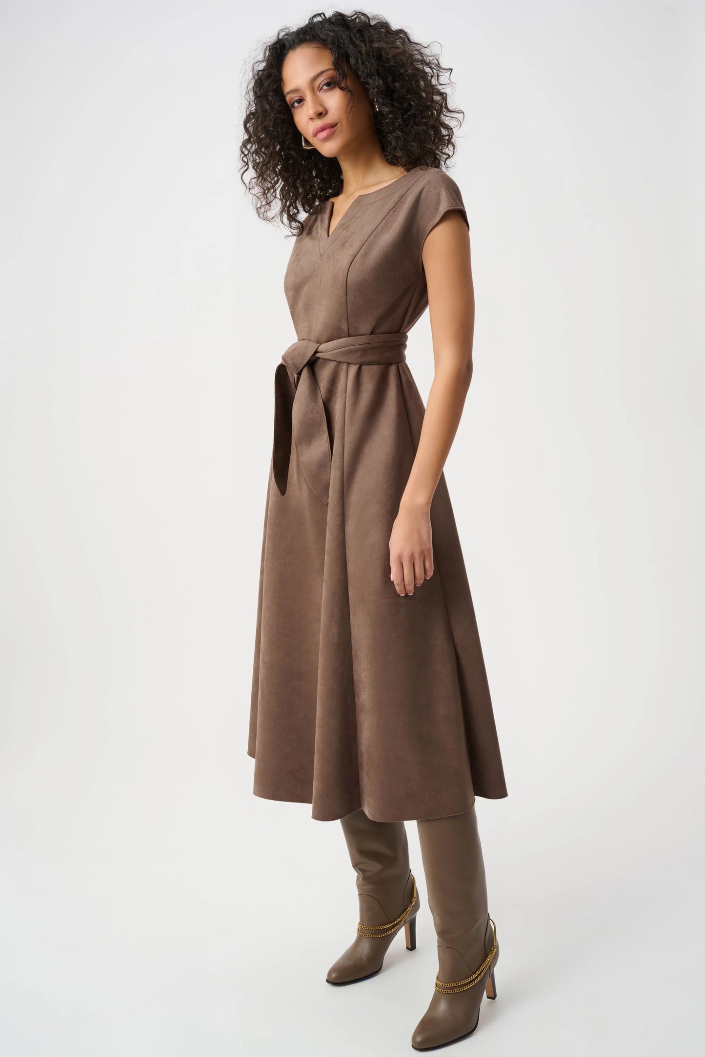Joseph Ribkoff Scuba Suede Dress-Mink