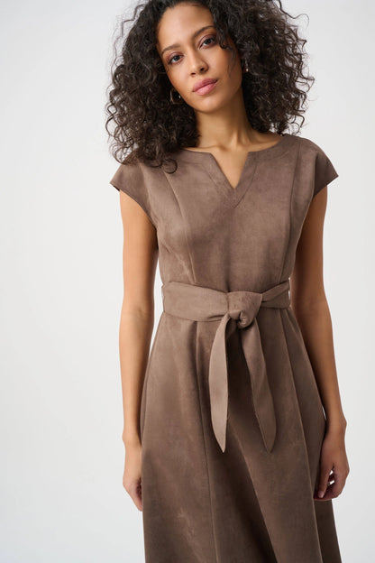 Joseph Ribkoff Scuba Suede Dress-Mink