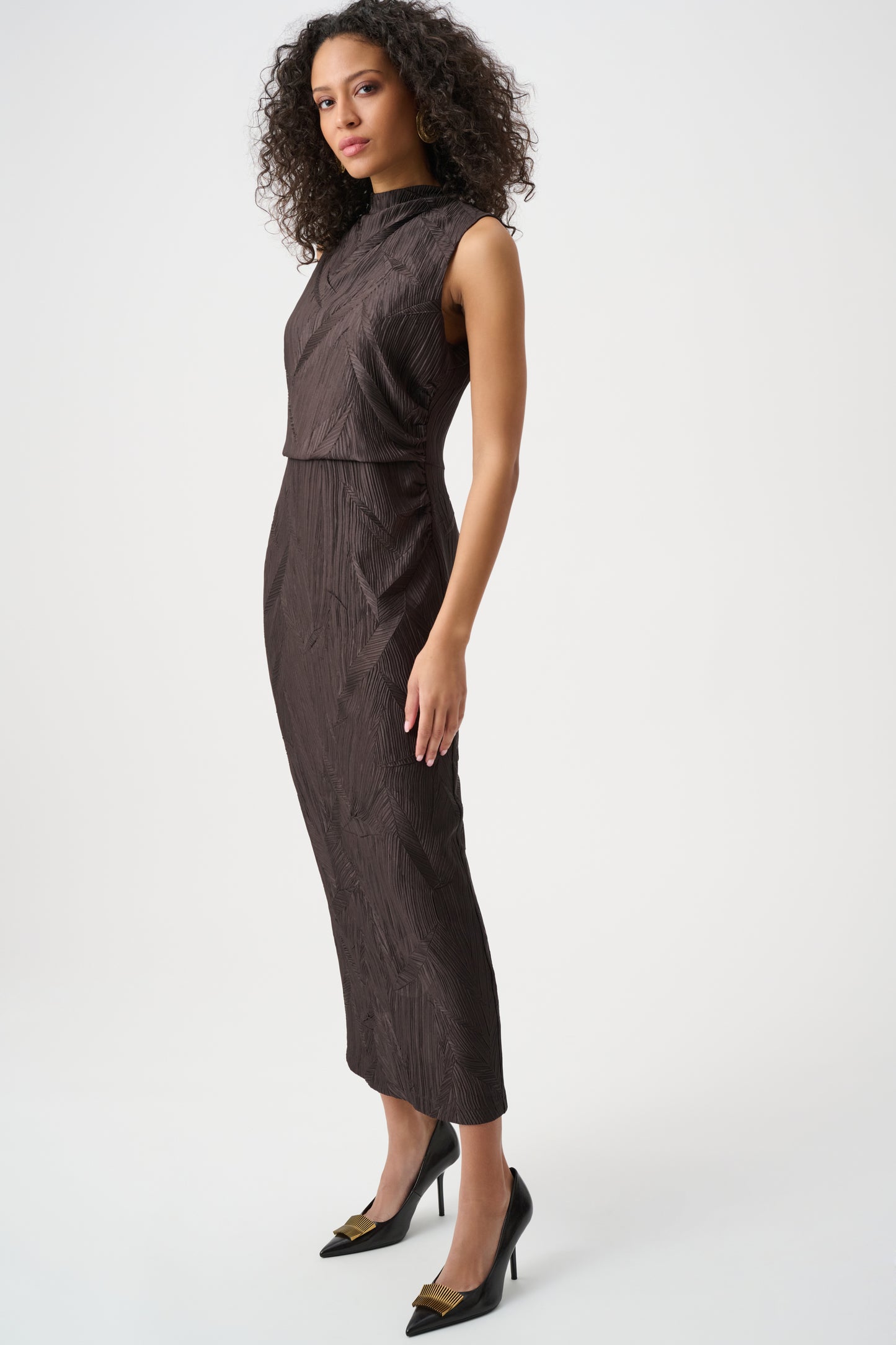 Joseph Ribkoff Satin Sleeveless Midi Dress Mocha