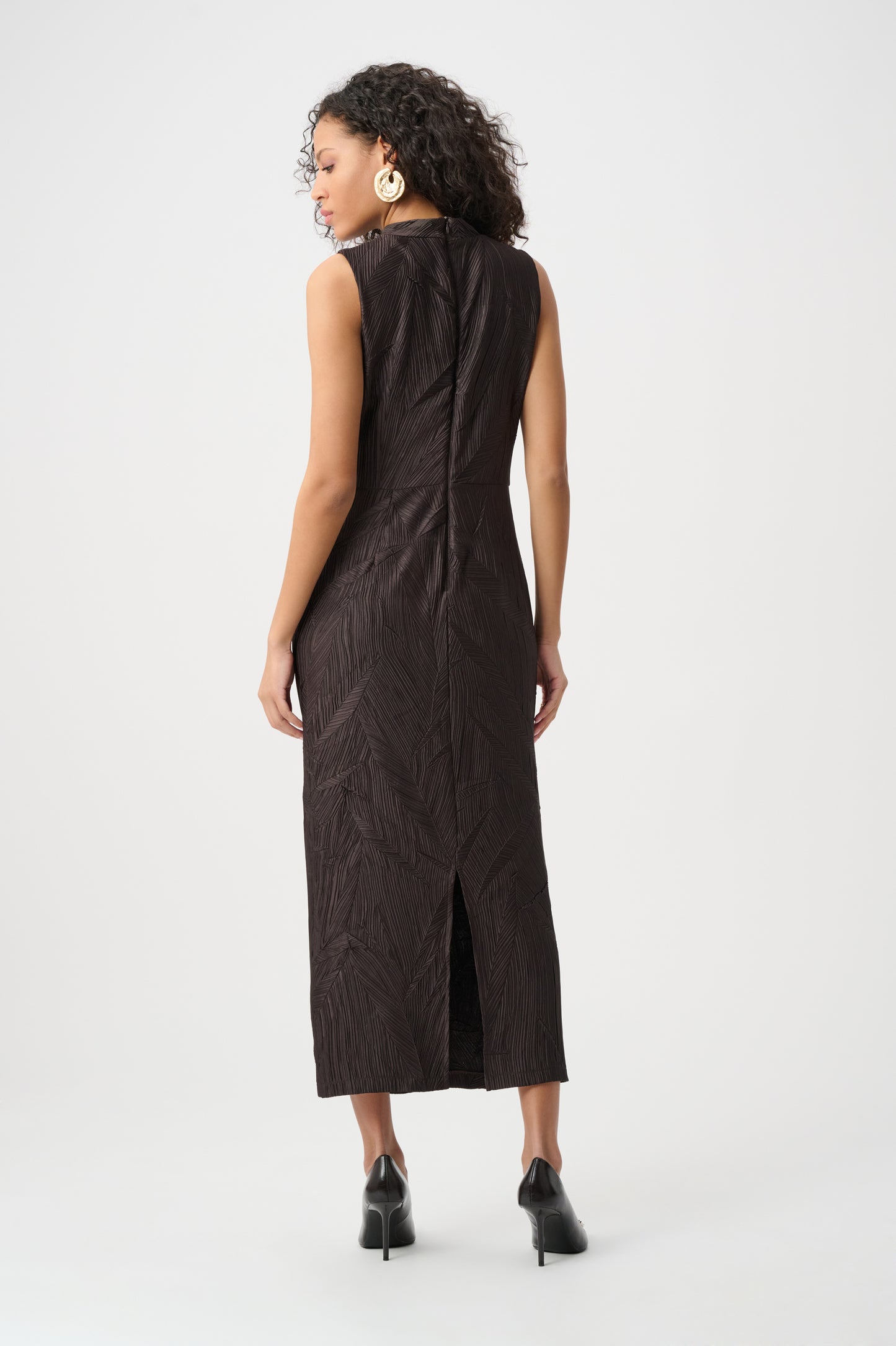 Joseph Ribkoff Satin Sleeveless Midi Dress Mocha