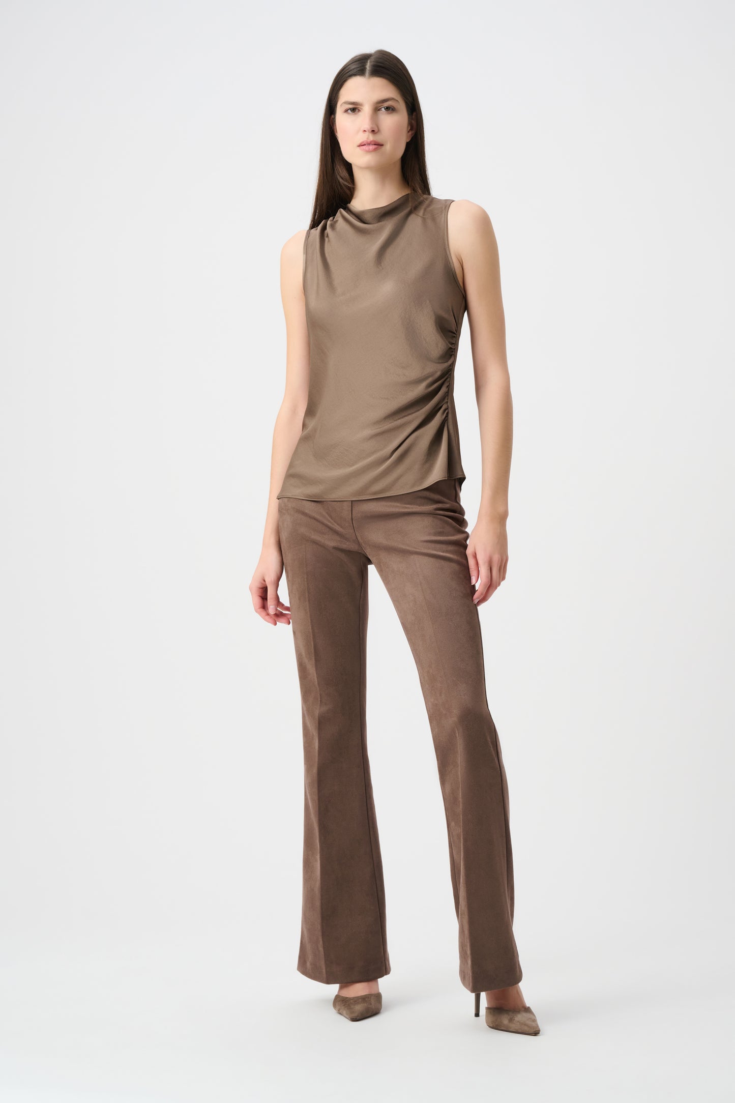 Joseph Ribkoff Suede Flared Trousers Mink