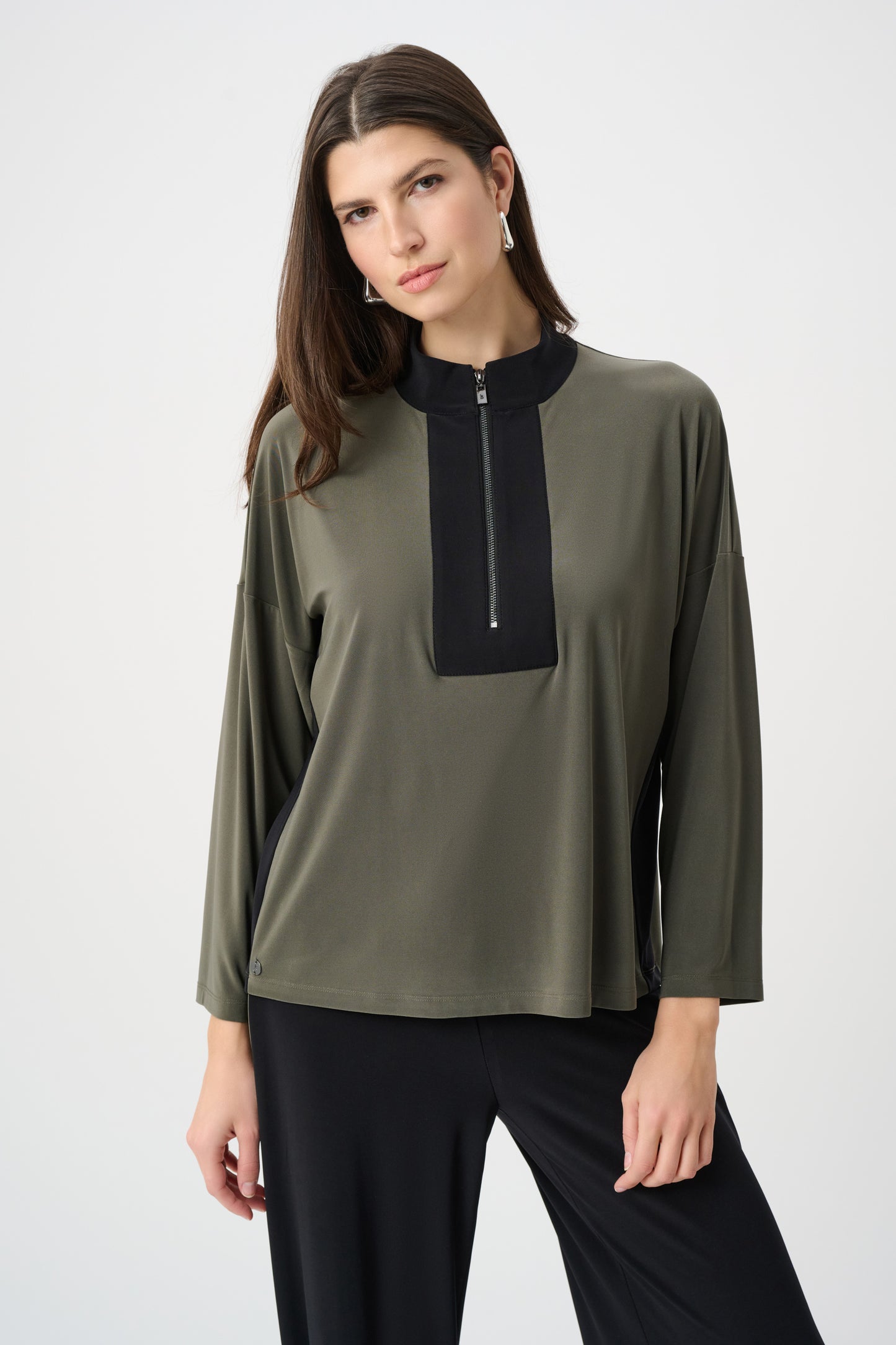 Joseph Ribkoff Colour Block Top Avocado/Black