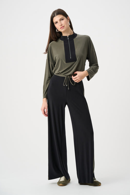 Joseph Ribkoff Colour Block Pull-On Trousers Black/Avocado