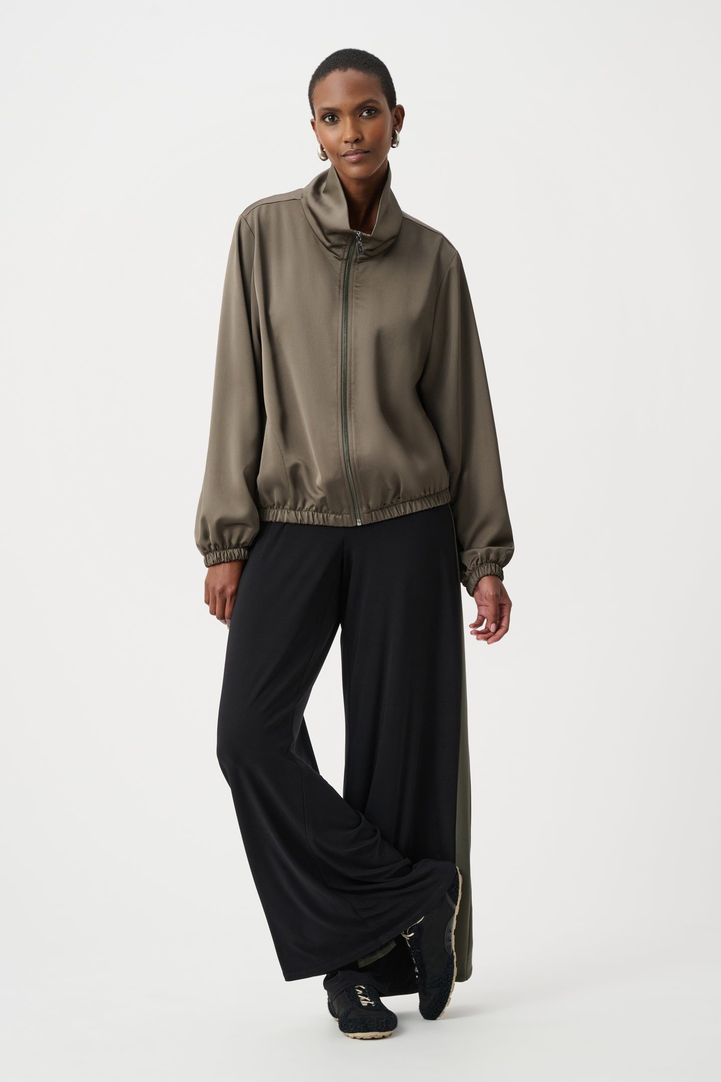 Joseph Ribkoff Satin Bomber Jacket Avocado