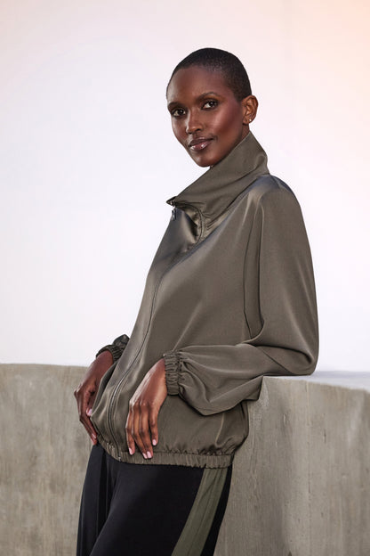 Joseph Ribkoff Satin Bomber Jacket Avocado