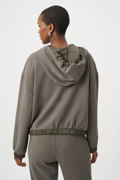 Joseph Ribkoff Jersey And Satin Hooded Jacket-Avocado