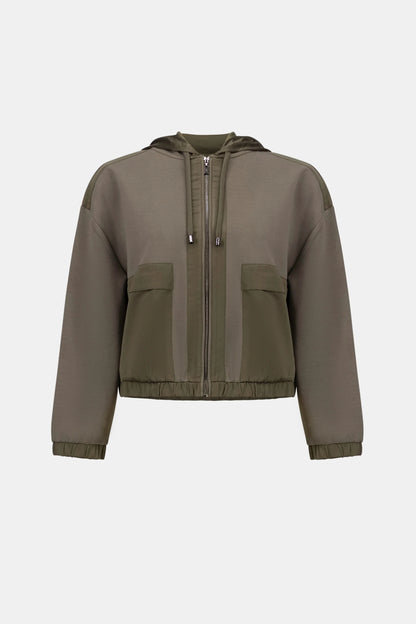 Joseph Ribkoff Jersey And Satin Hooded Jacket-Avocado