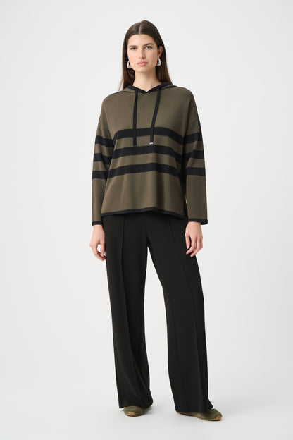 Joseph Ribkoff Striped Hooded Sweater-Avocado/Black