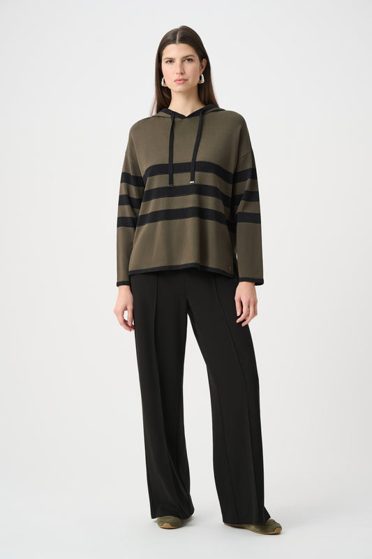 Joseph Ribkoff Striped Hooded Sweater-Avocado/Black