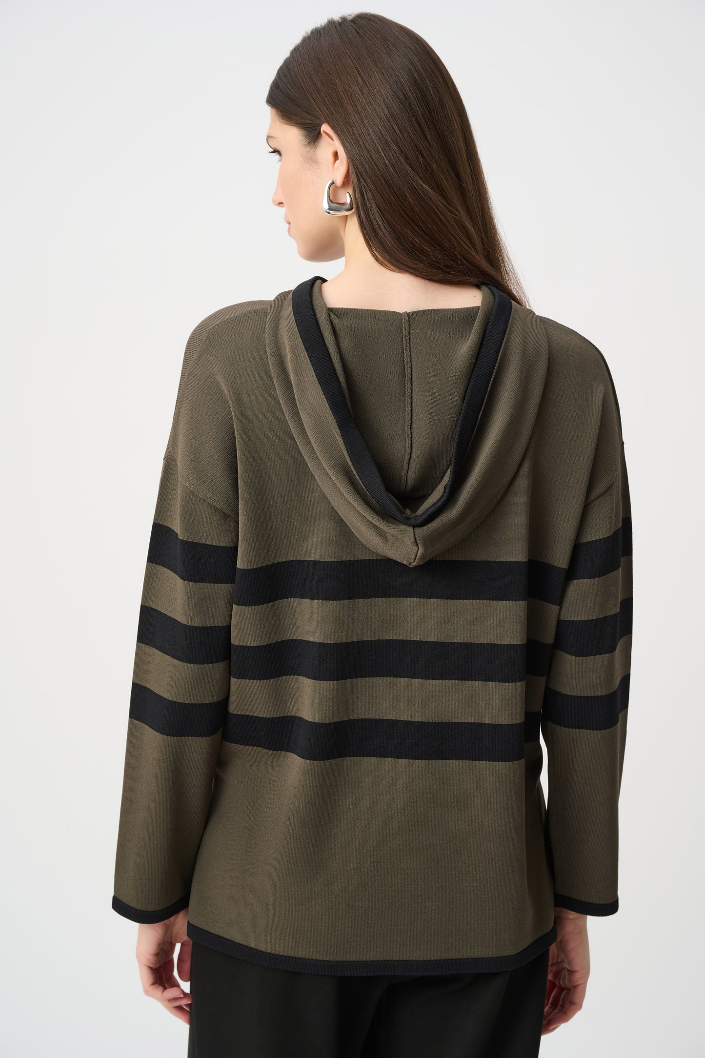 Joseph Ribkoff Striped Hooded Sweater-Avocado/Black