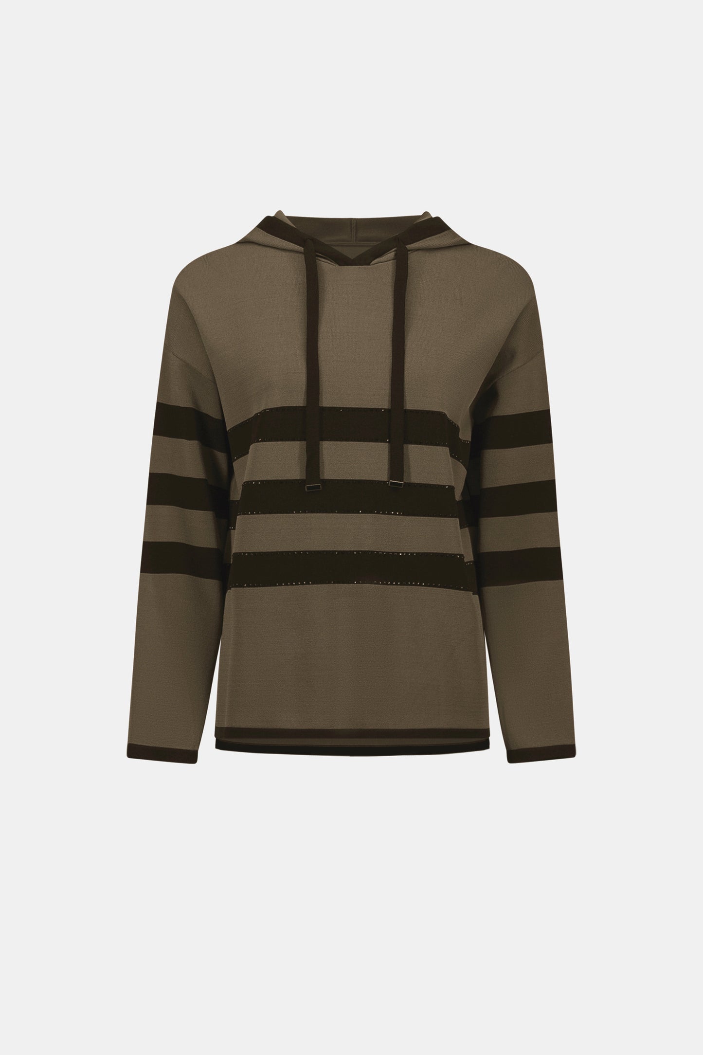 Joseph Ribkoff Striped Hooded Sweater-Avocado/Black