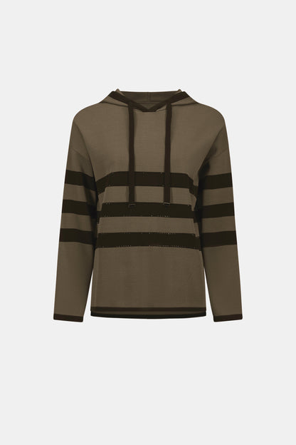 Joseph Ribkoff Striped Hooded Sweater-Avocado/Black