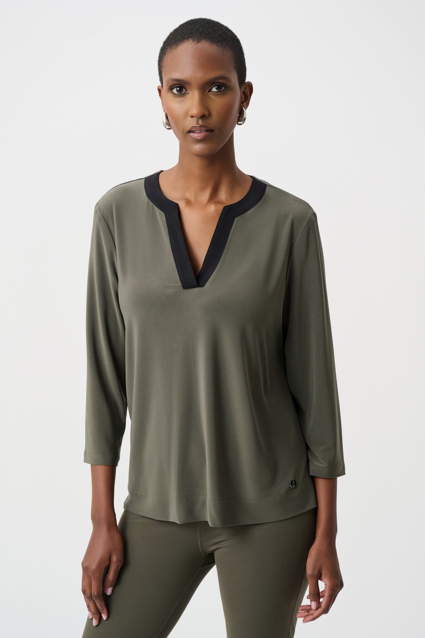 Joseph Ribkoff Colour Block Straight Top Avocado/Black
