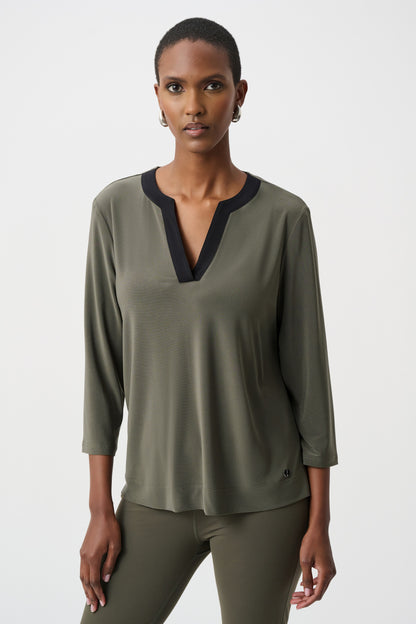 Joseph Ribkoff Colour Block Straight Top Avocado/Black