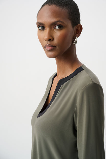 Joseph Ribkoff Colour Block Straight Top Avocado/Black