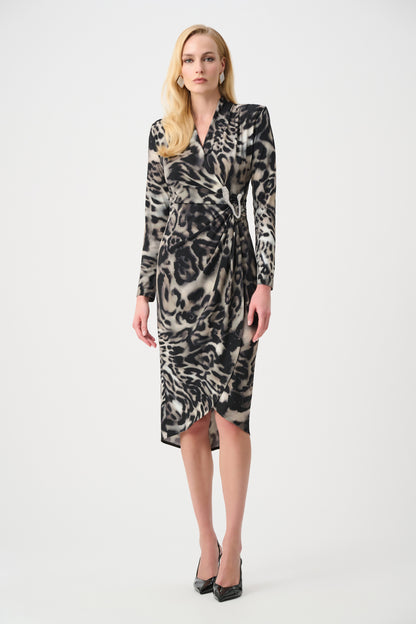 Joseph Ribkoff Animal Print Wrap Dress Grey/Multi