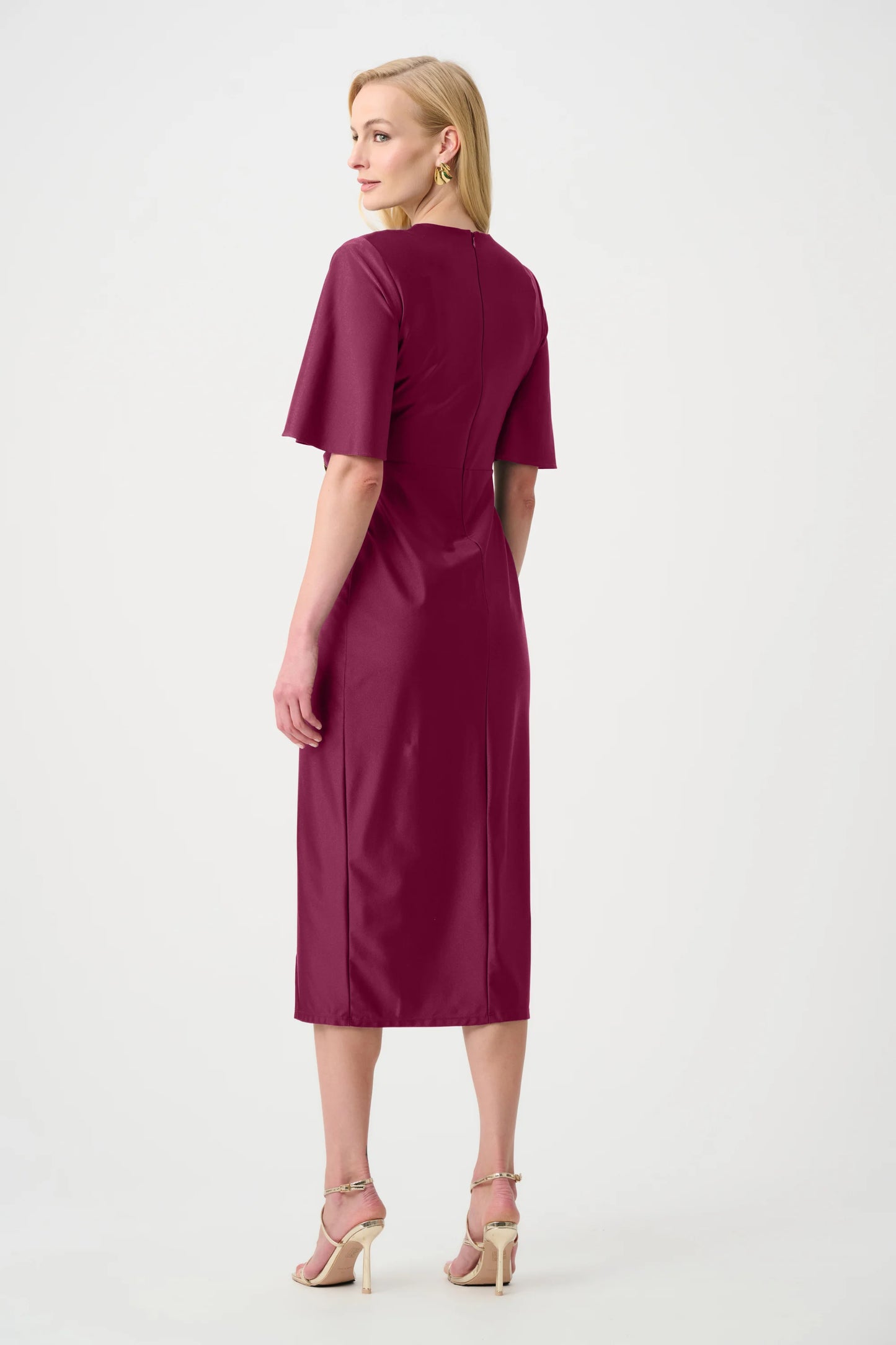 Joseph Ribkoff Wrap Ruched Waist Dress-Berry Burst