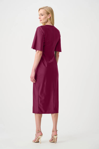 Joseph Ribkoff Wrap Ruched Waist Dress-Berry Burst