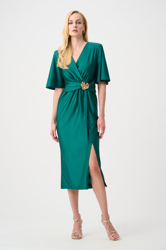 Joseph Ribkoff Wrap Ruched Waist Dress Opulent Green