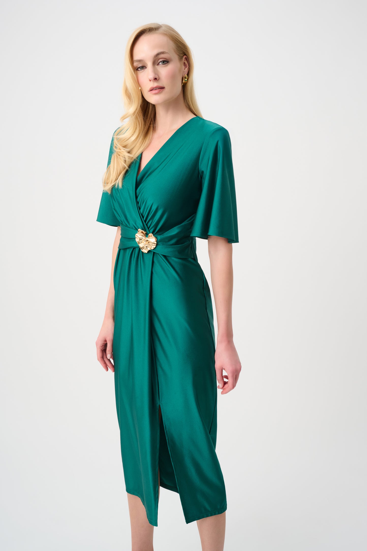Joseph Ribkoff Wrap Ruched Waist Dress Opulent Green
