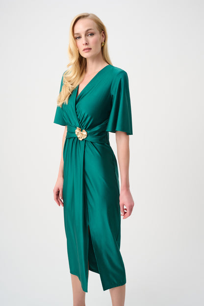Joseph Ribkoff Wrap Ruched Waist Dress Opulent Green
