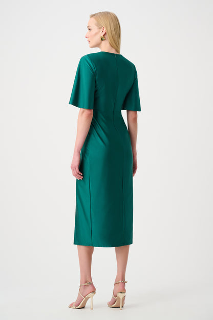 Joseph Ribkoff Wrap Ruched Waist Dress Opulent Green