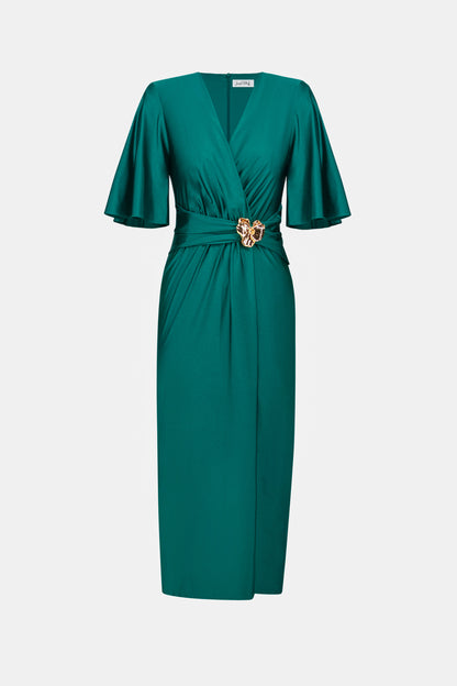 Joseph Ribkoff Wrap Ruched Waist Dress Opulent Green