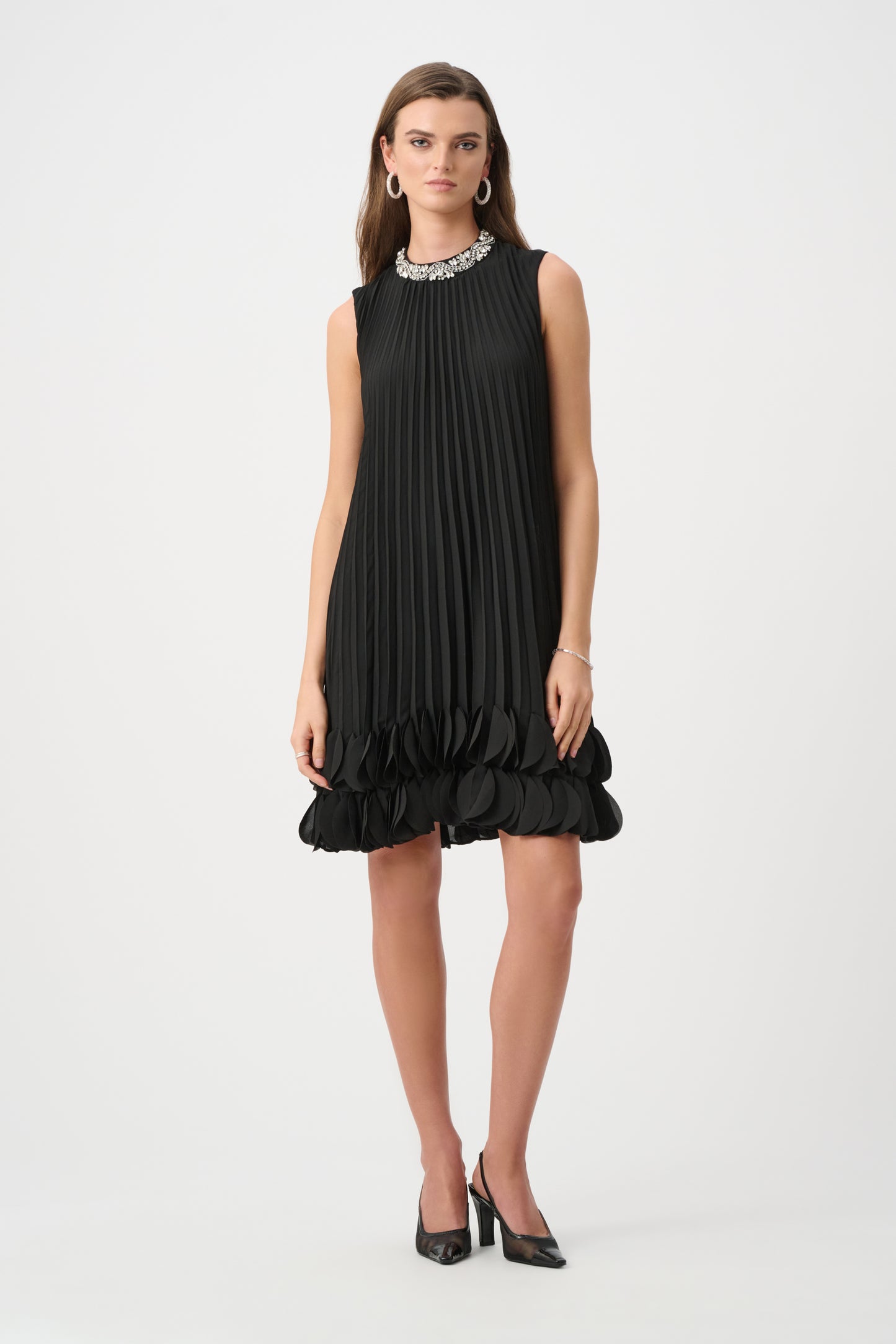 Joseph Ribkoff  Pleated Embellished A-Line Dress Black
