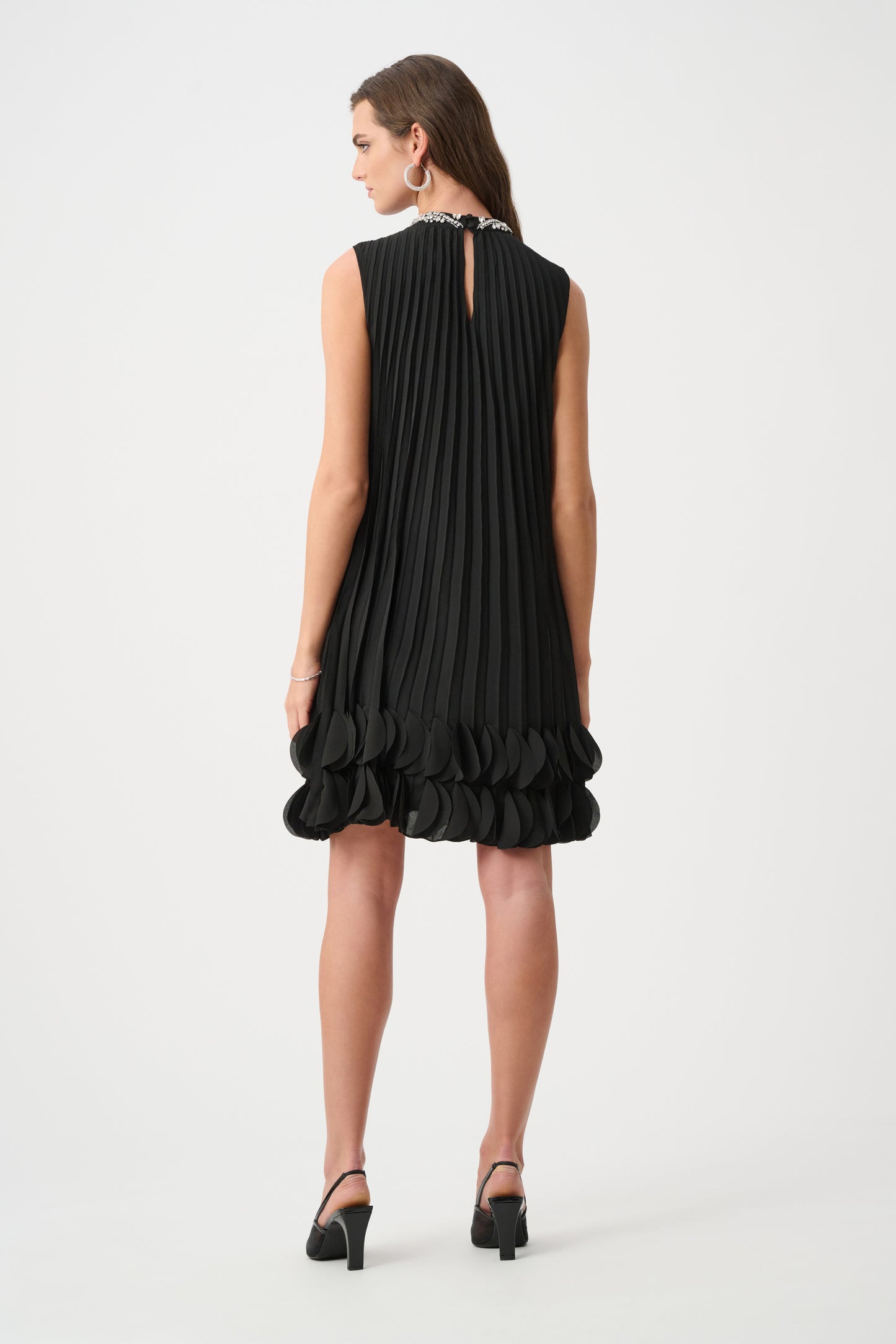 Joseph Ribkoff  Pleated Embellished A-Line Dress Black