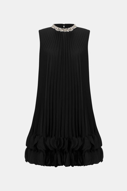 Joseph Ribkoff  Pleated Embellished A-Line Dress Black
