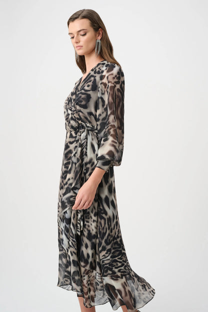 Joseph Ribkoff Printed Wrap Dress- Grey/Multi