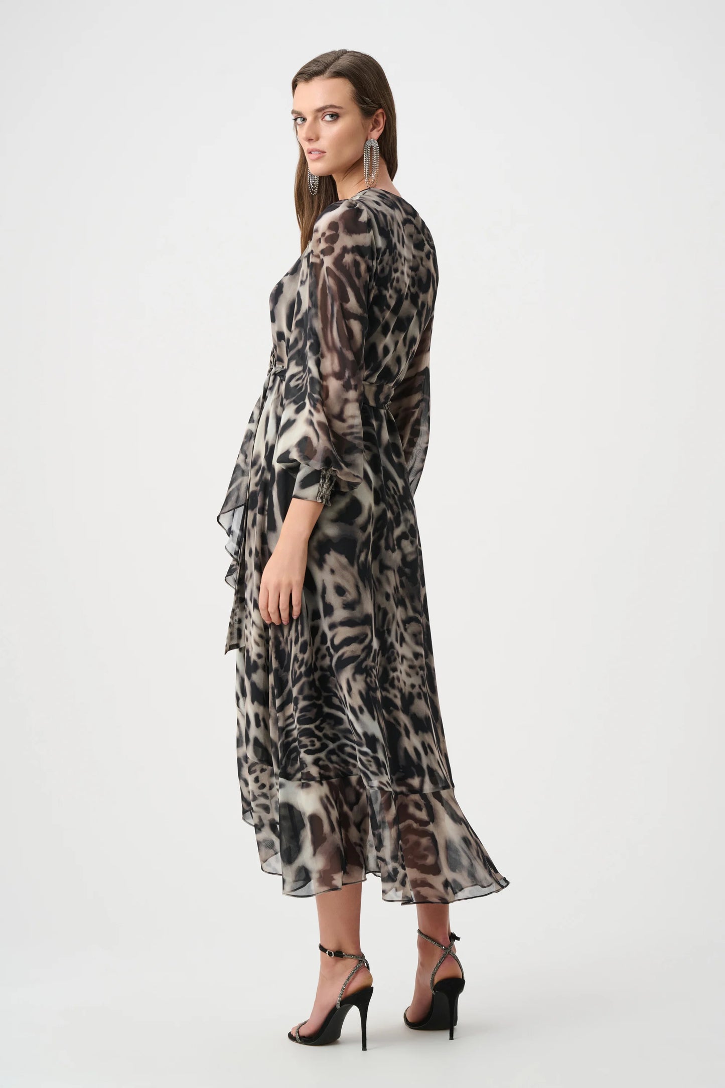 Joseph Ribkoff Printed Wrap Dress- Grey/Multi
