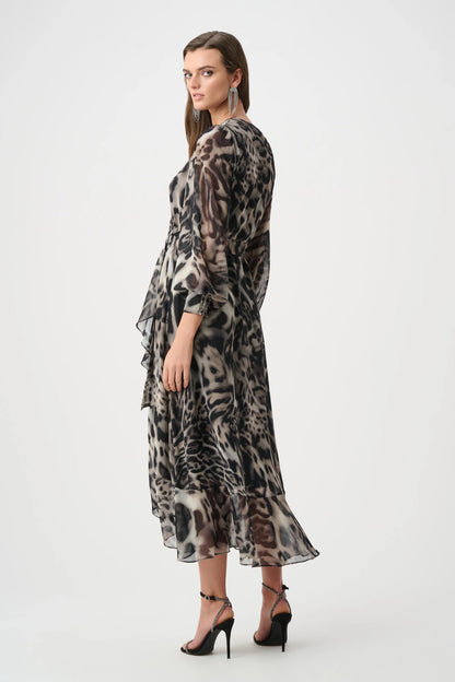 Joseph Ribkoff Printed Wrap Dress- Grey/Multi