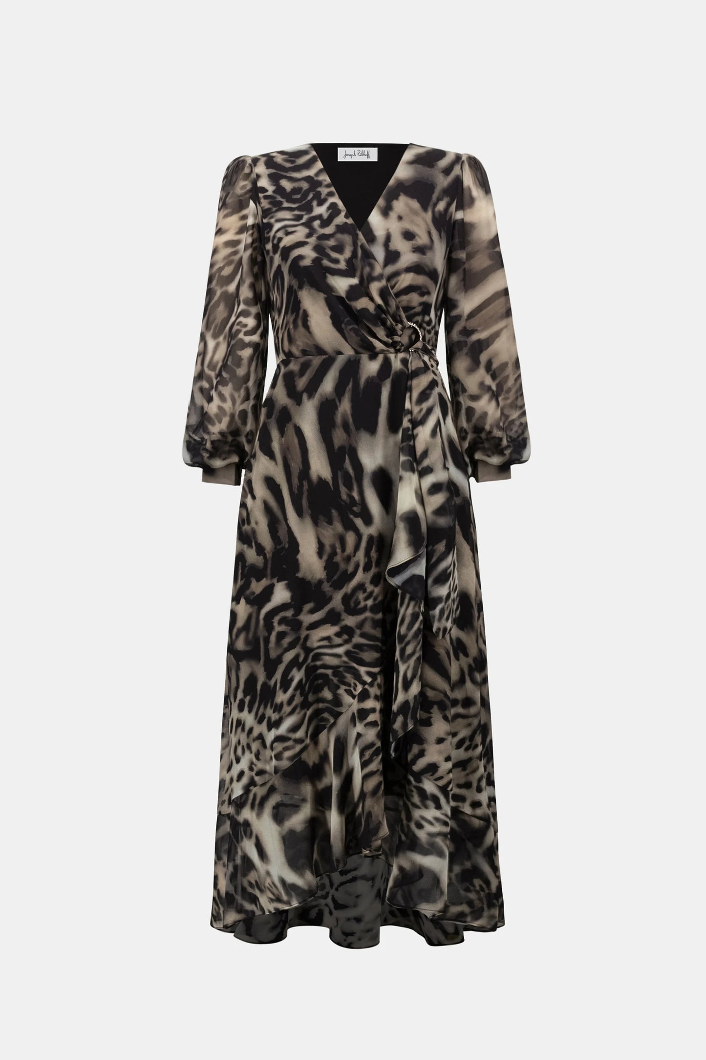 Joseph Ribkoff Printed Wrap Dress- Grey/Multi