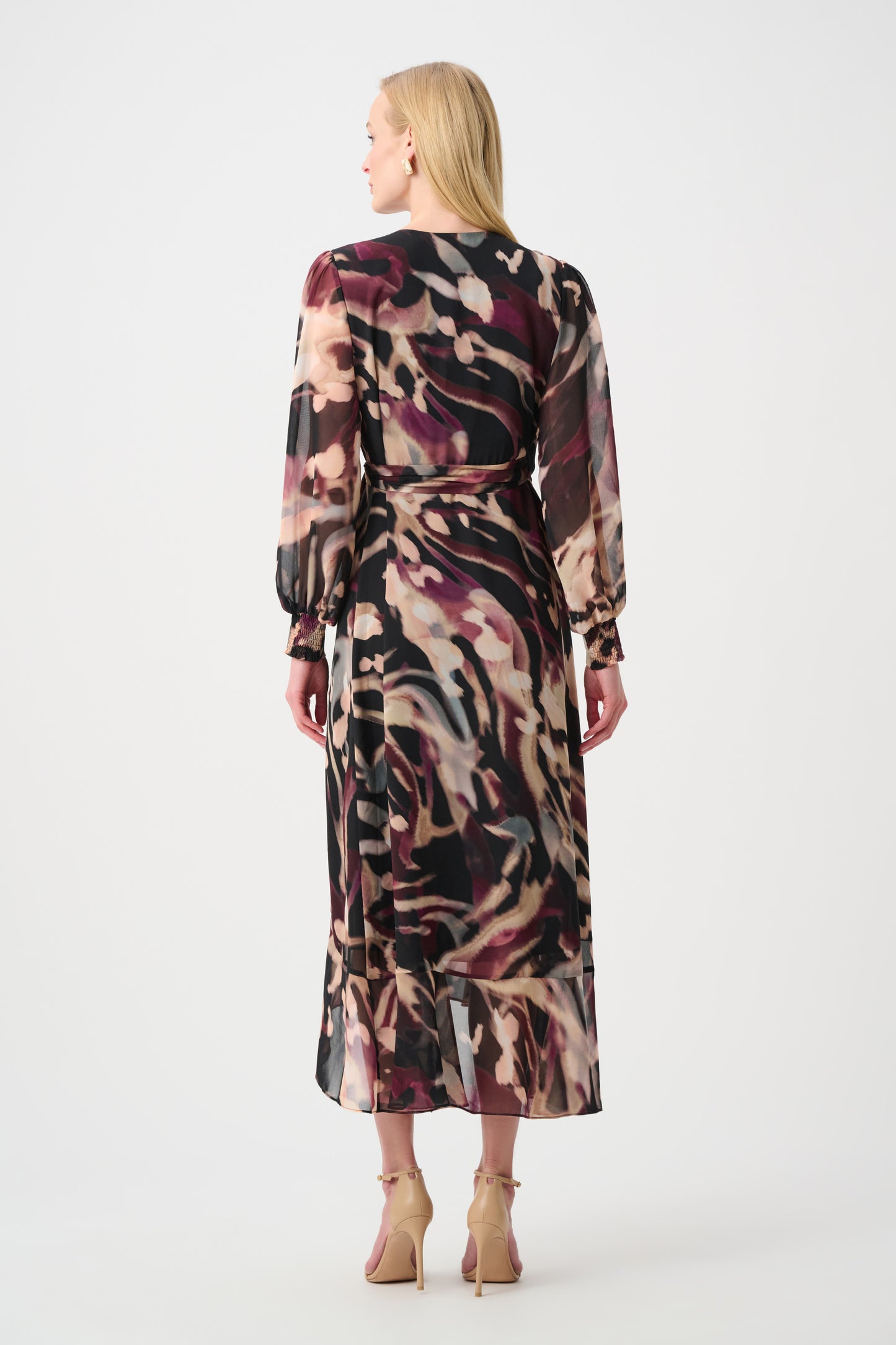 Joseph Ribkoff Chiffon Print Wrap Dress Black/Multi